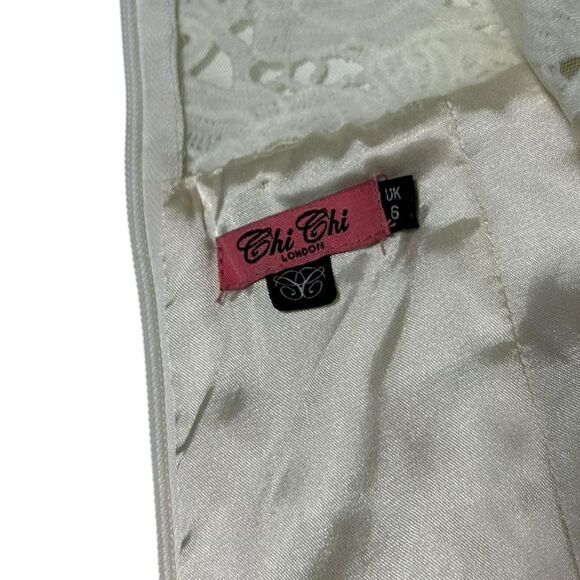 Chi Chi London White Floral Lace Sleeveless Midi Dress Sheath Dress Ruffle Hem - Picture 13 of 14